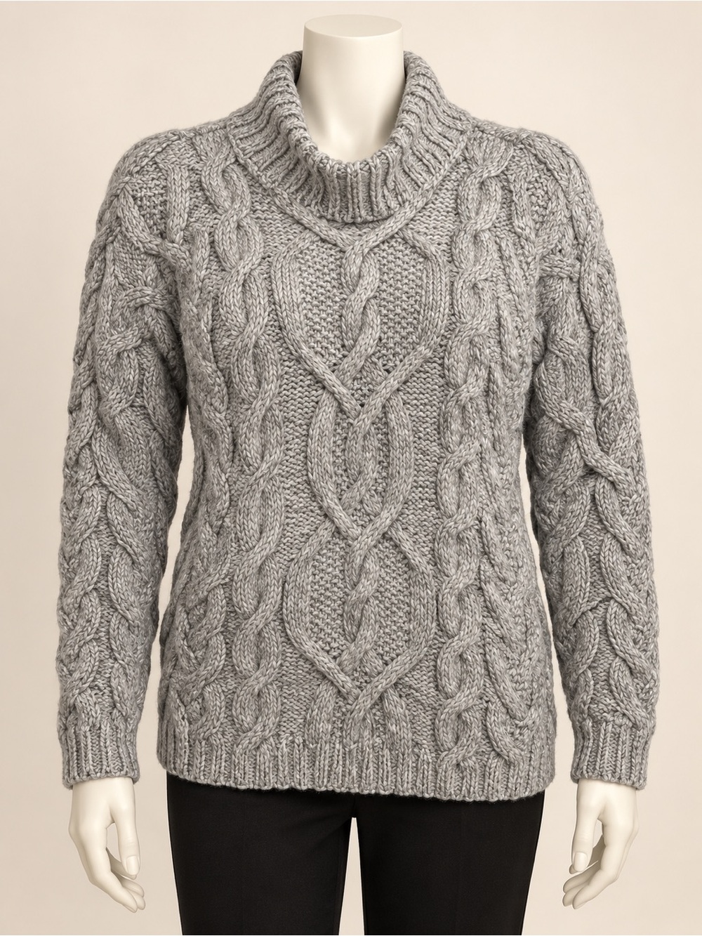 Lauren Ralph Lauren Light Gray Cable Turtleneck Sweater